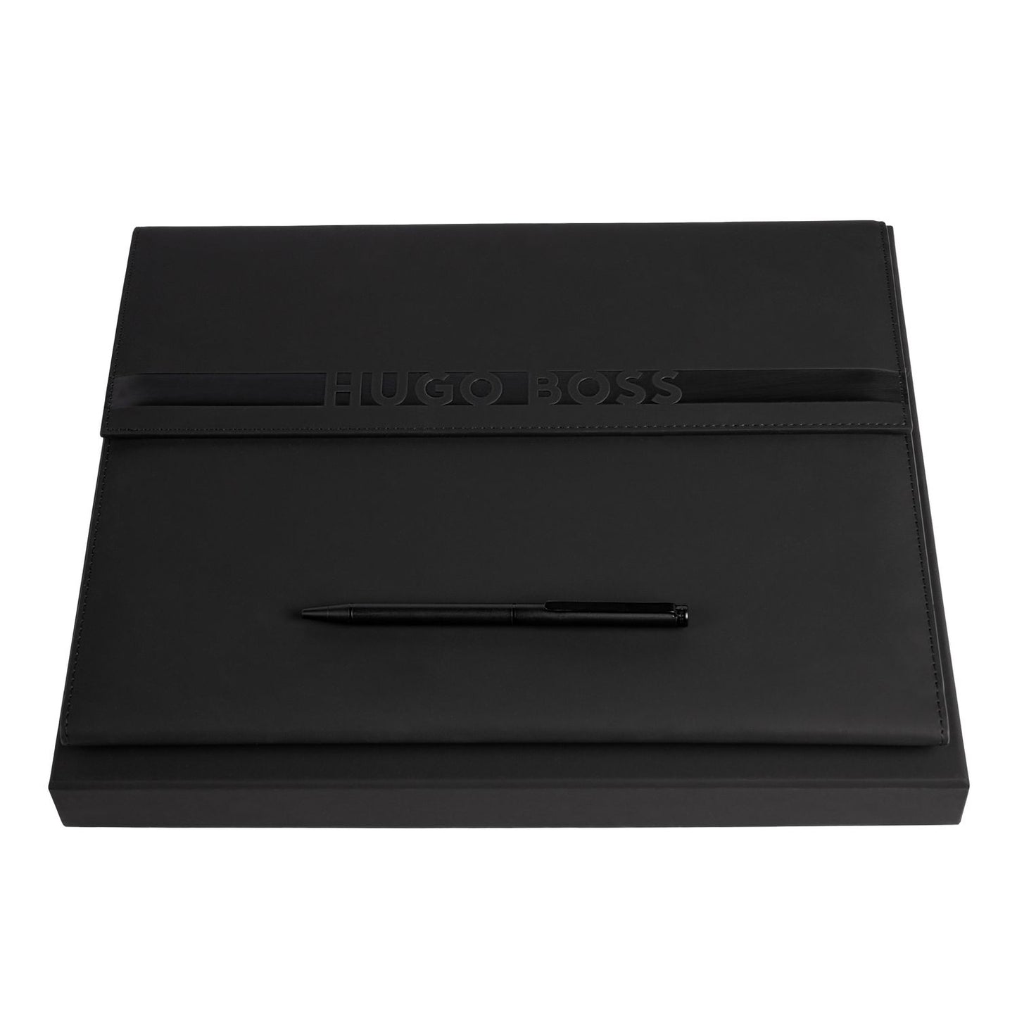 Hugo Boss Set Cloud Matte Black (Kugelschreiber & A4 Schreibmappe)